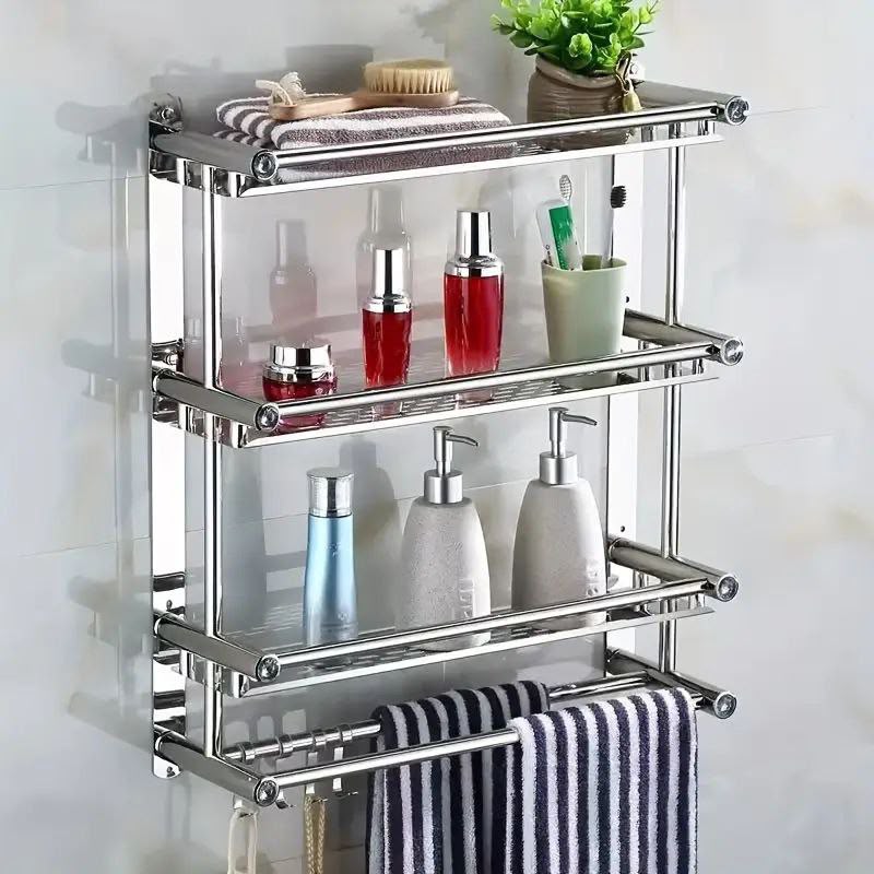 Étagère murale de salle de bain en acier inoxydable avec porte-serviettes