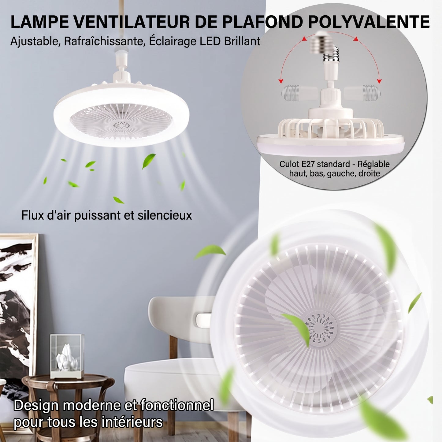 Lampe LED et ventilateur avec télécommande