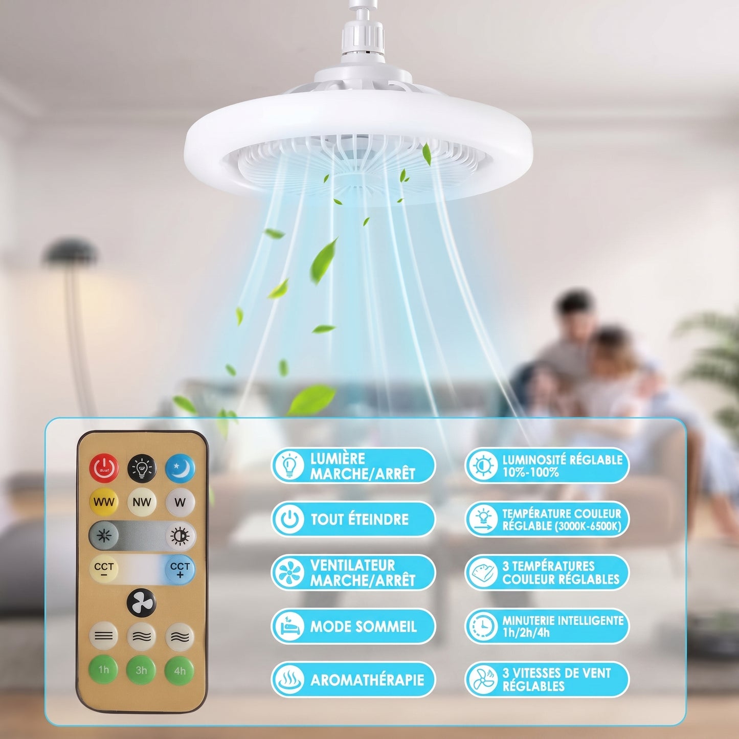 Lampe LED et ventilateur avec télécommande
