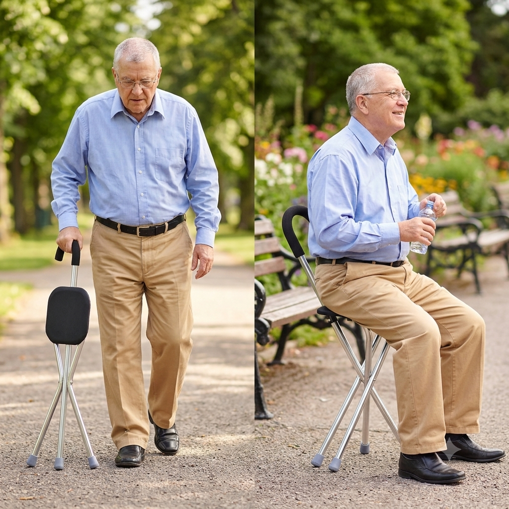 Béquille réglable 2 en 1 avec chaise pliante