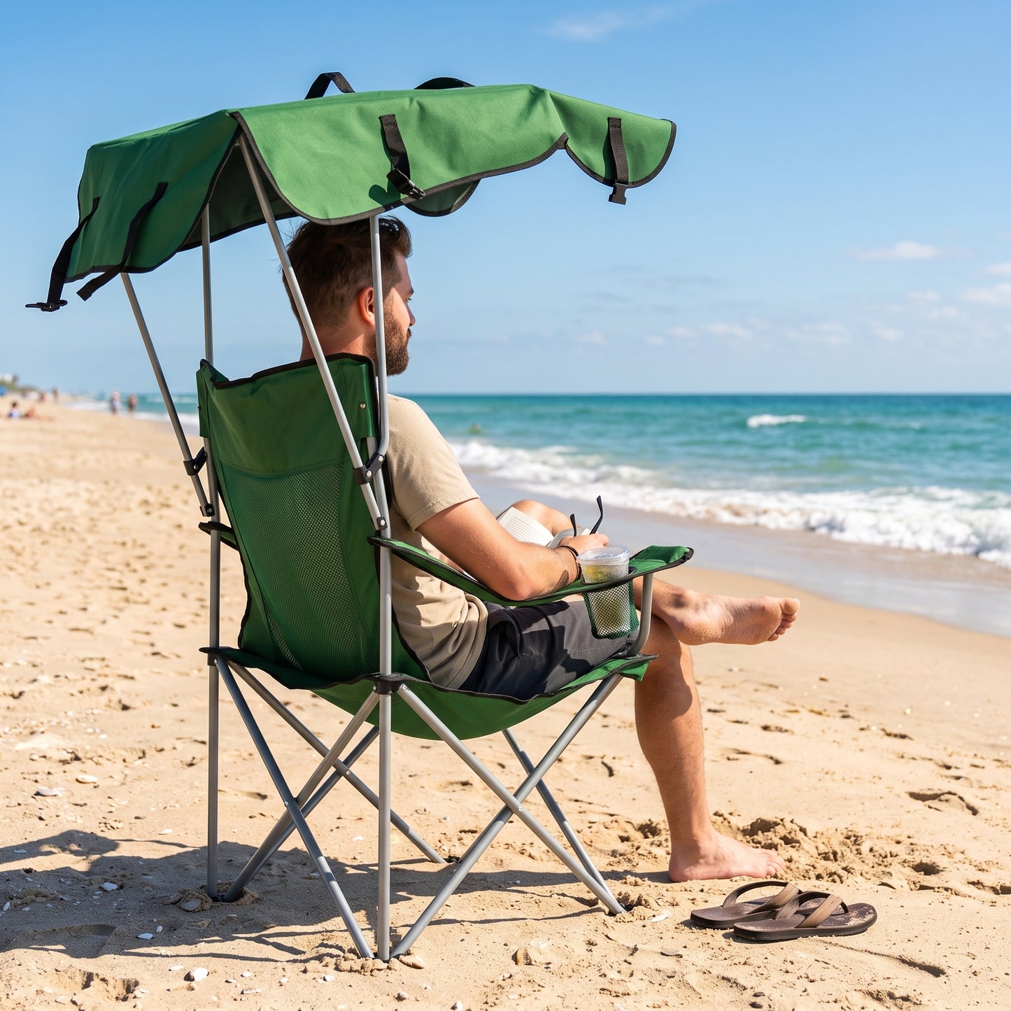 General Chaise pliante avec parasol pour le camping et la mer