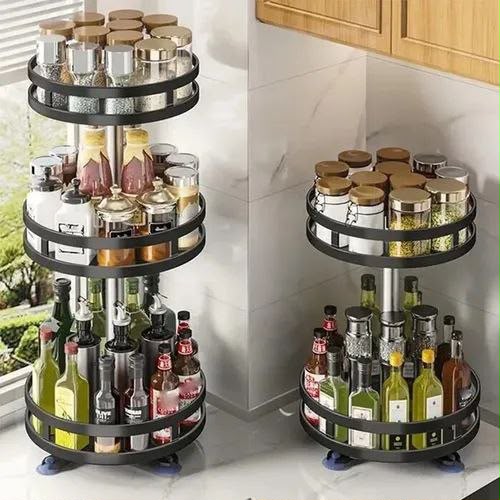Étagère à épices rotative, 3 niveaux, organisateur de cuisine avec base pivotante