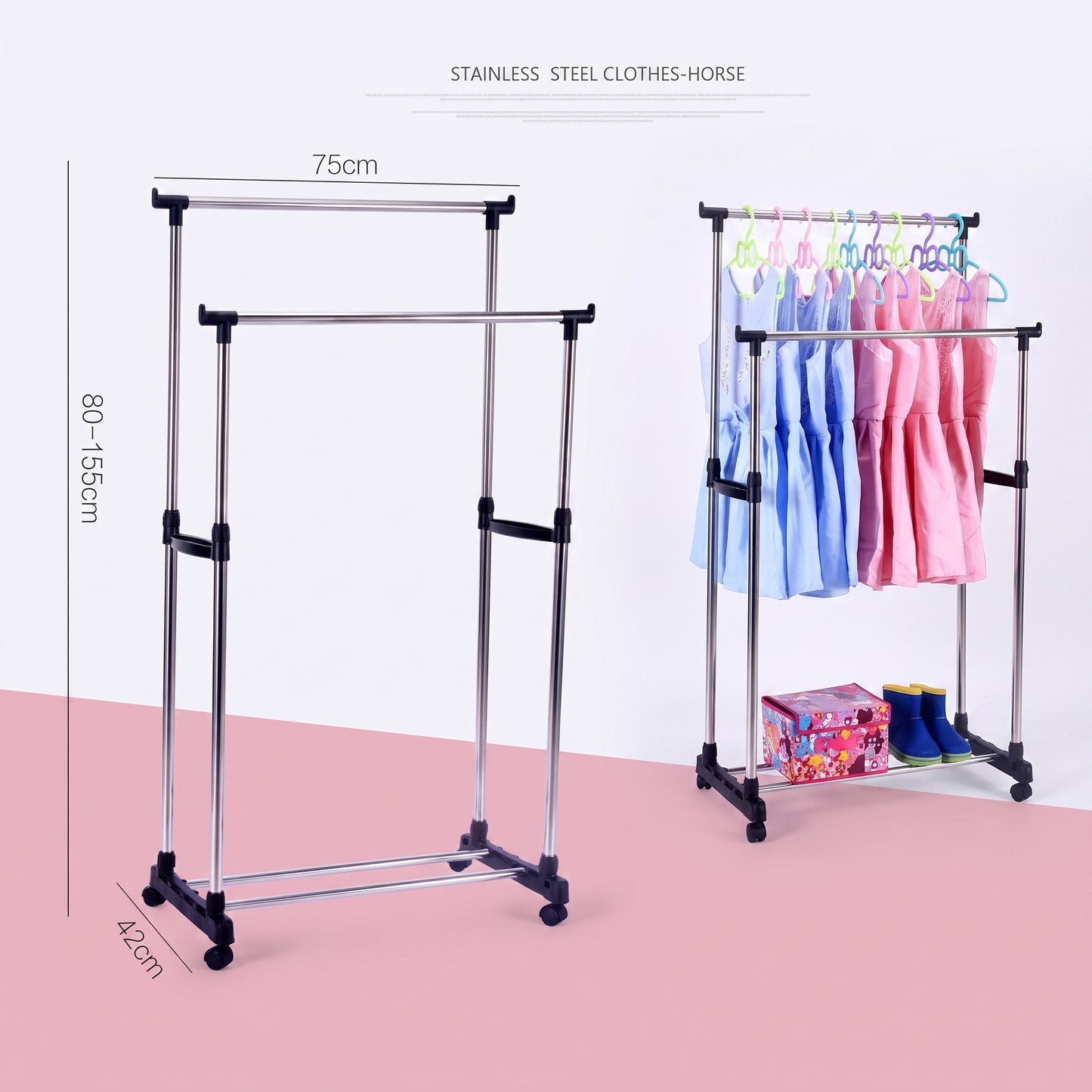 Porte-vêtements télescopique double pôle Avec Roues 30kg